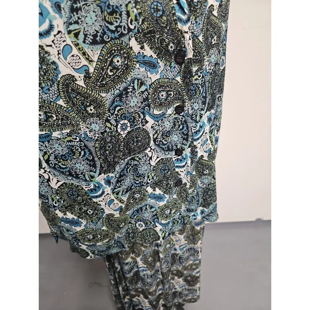 Vintage Japna Size Large Top and Medium Skirt Suit Paisley Boho Black Blue Green